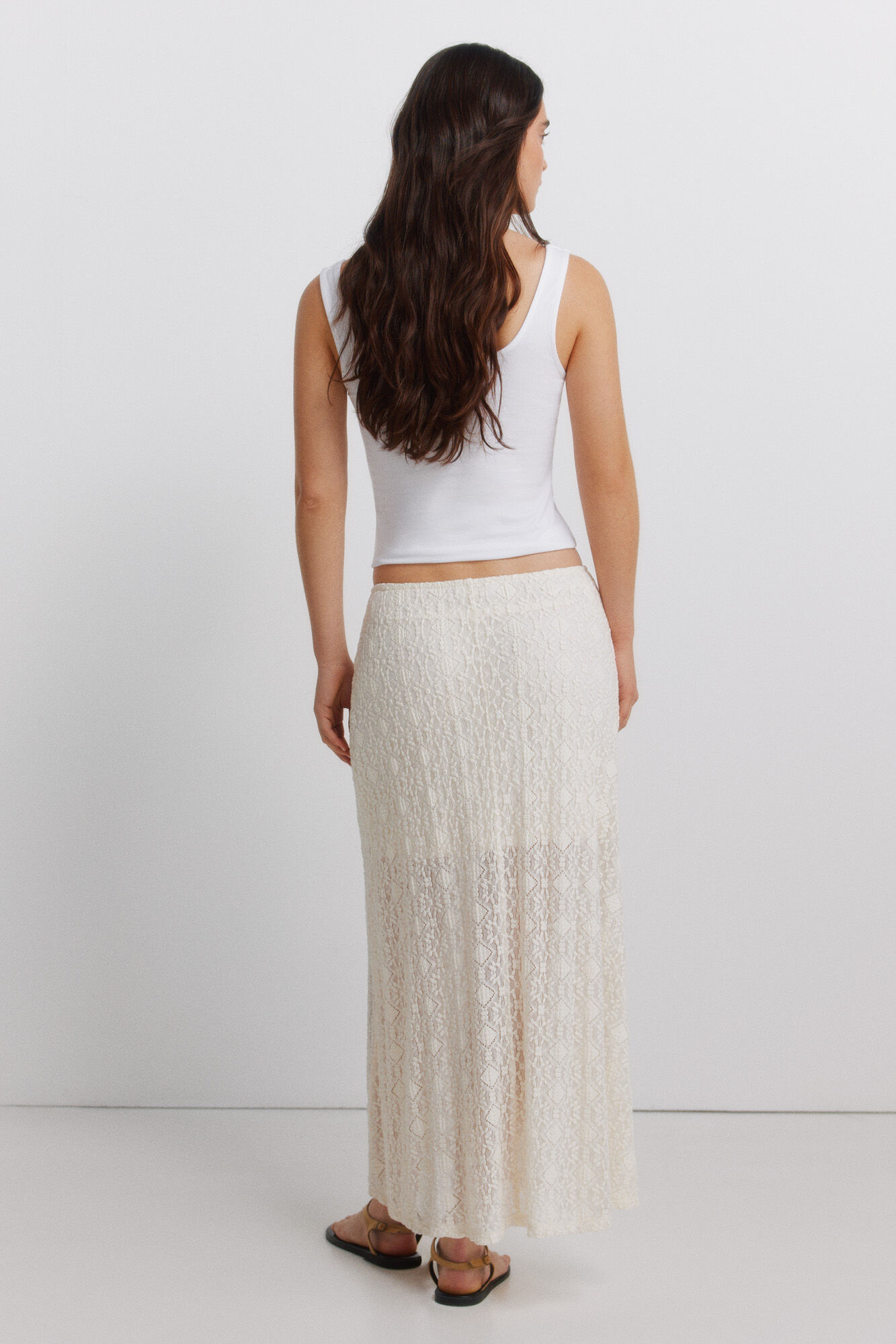 Springfield Falda midi combinada de encaje blanco