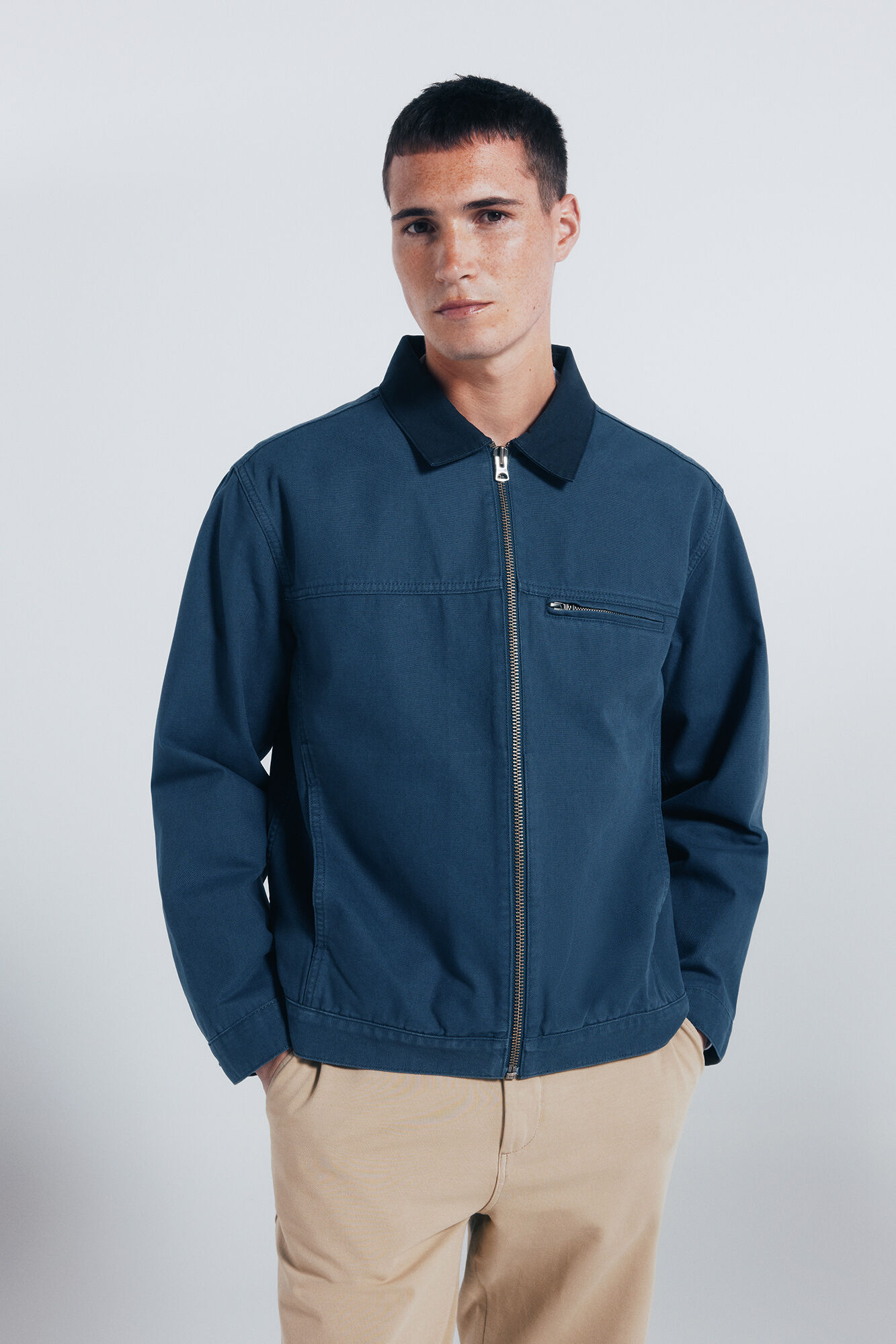 Springfield Chamarra algod&oacute;n lavada contraste azul indigo