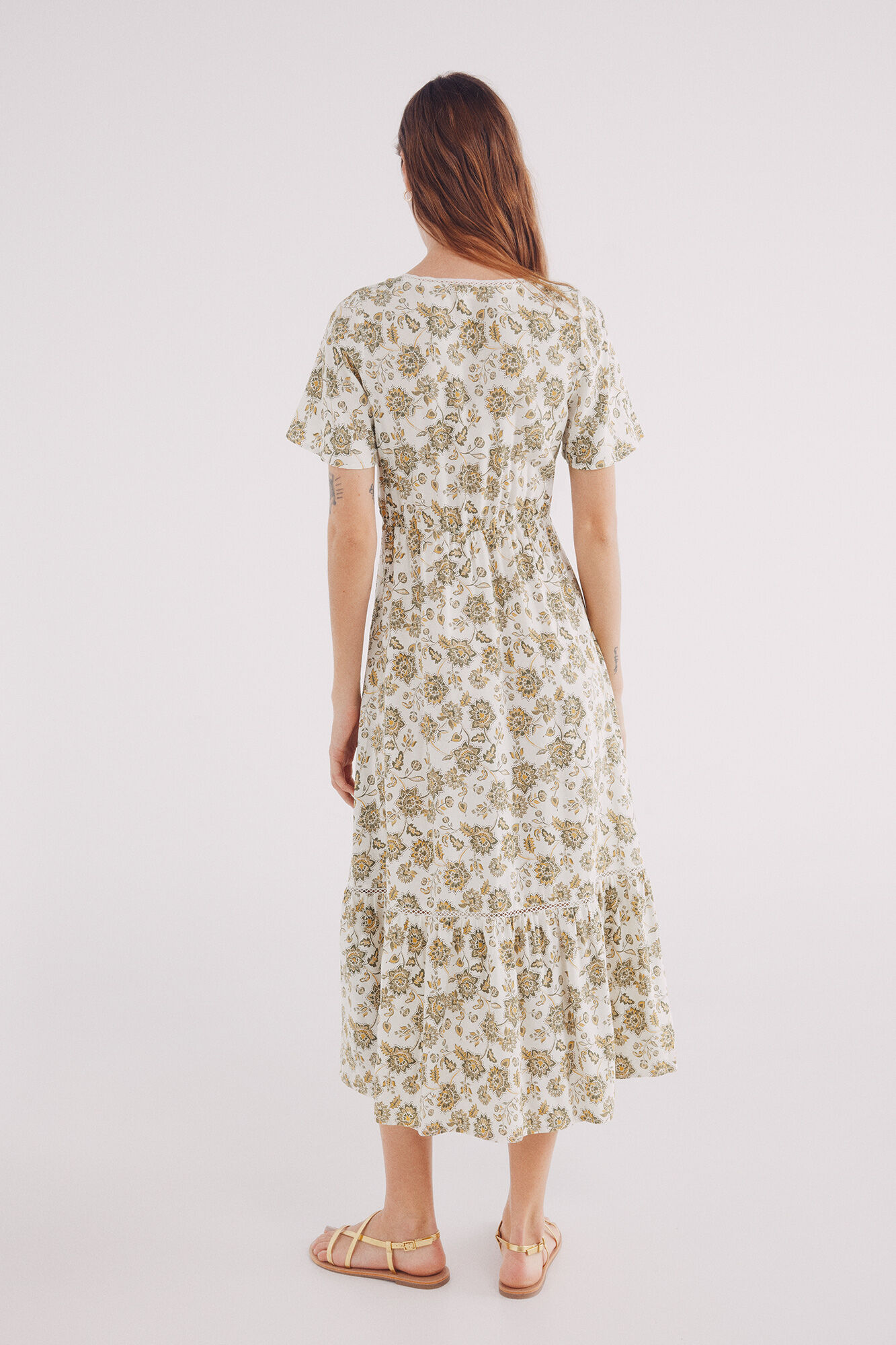 Springfield Vestido midi laces estampado amarillo