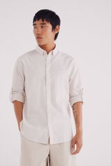 Springfield Camisa cotton slub rayas beige