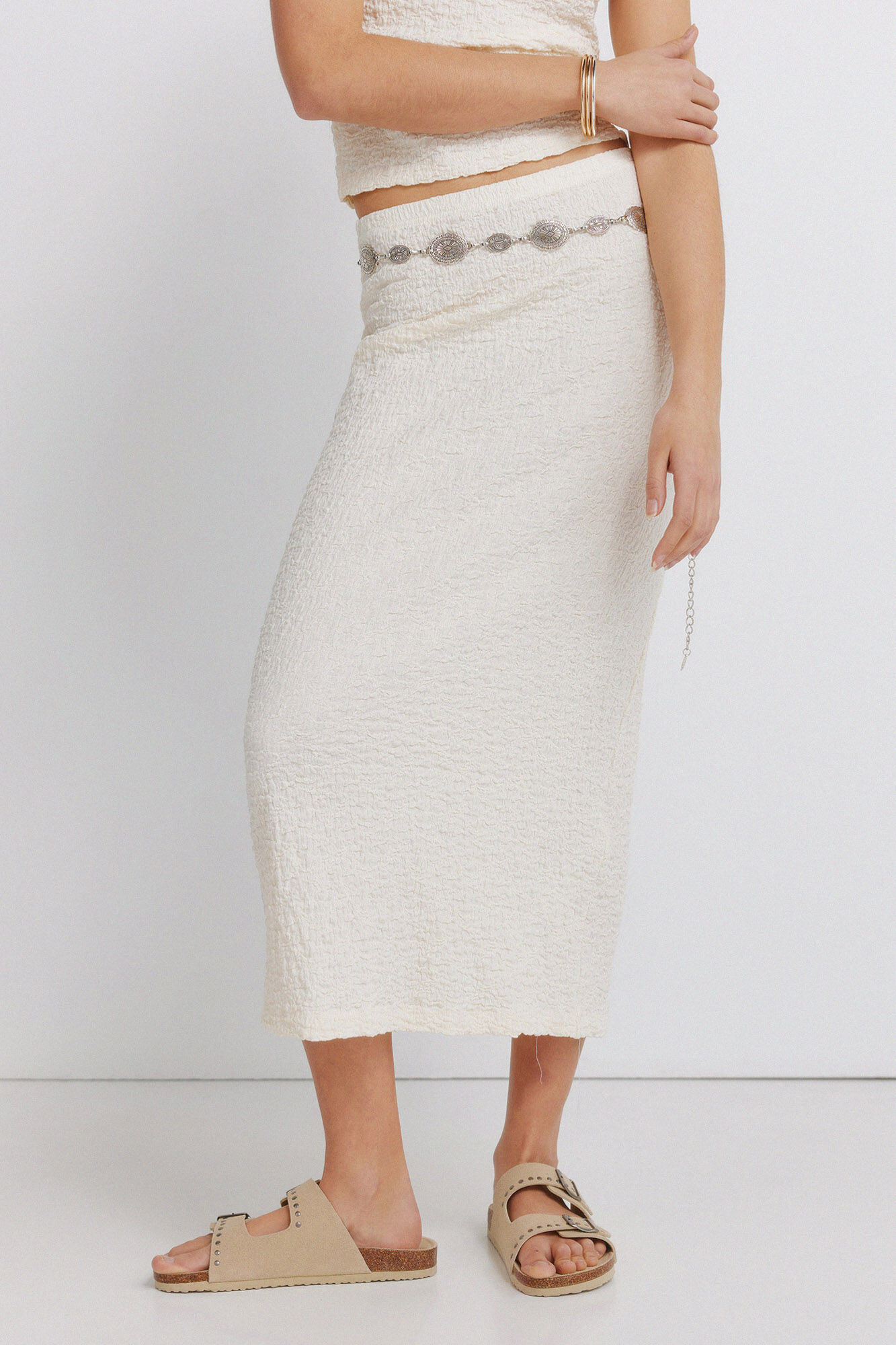 Springfield Falda midi de estructura beige