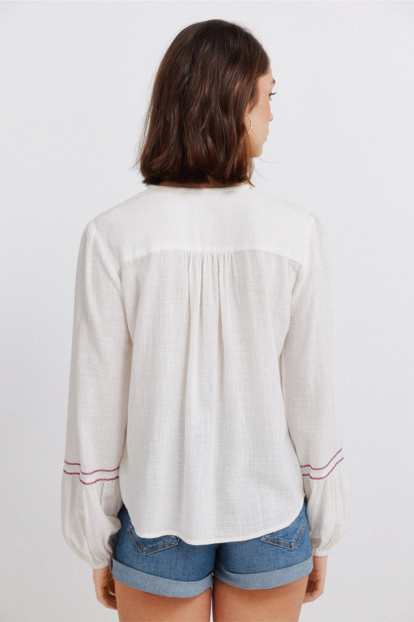 Springfield Blusa manga larga estampado cenefa blanco