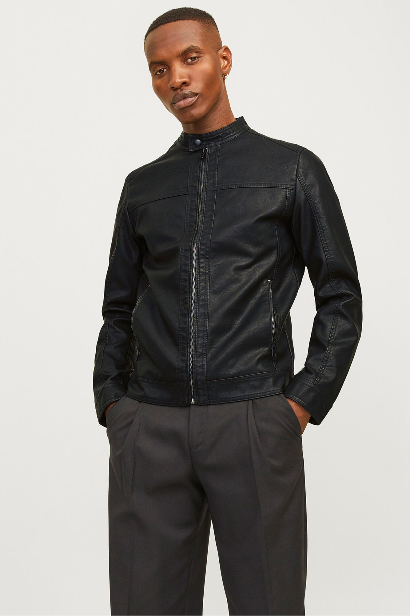 Jack & Jones Chamarra motera simil piel negro