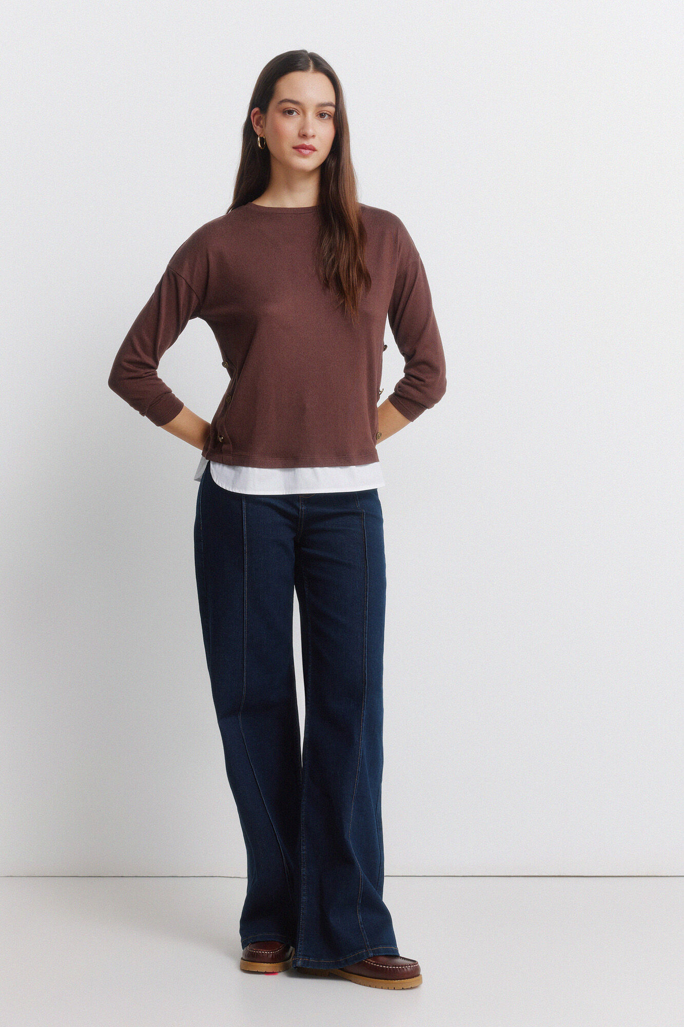 Springfield Playera combinada con botones laterales caf&eacute;