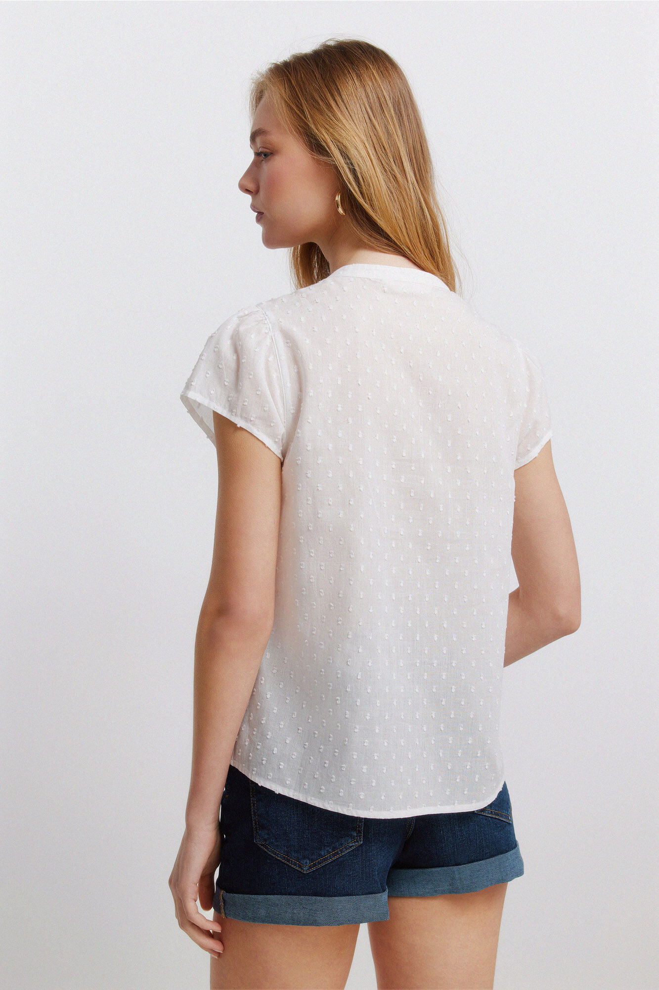 Springfield Blusa de algod&oacute;n con encaje marfil