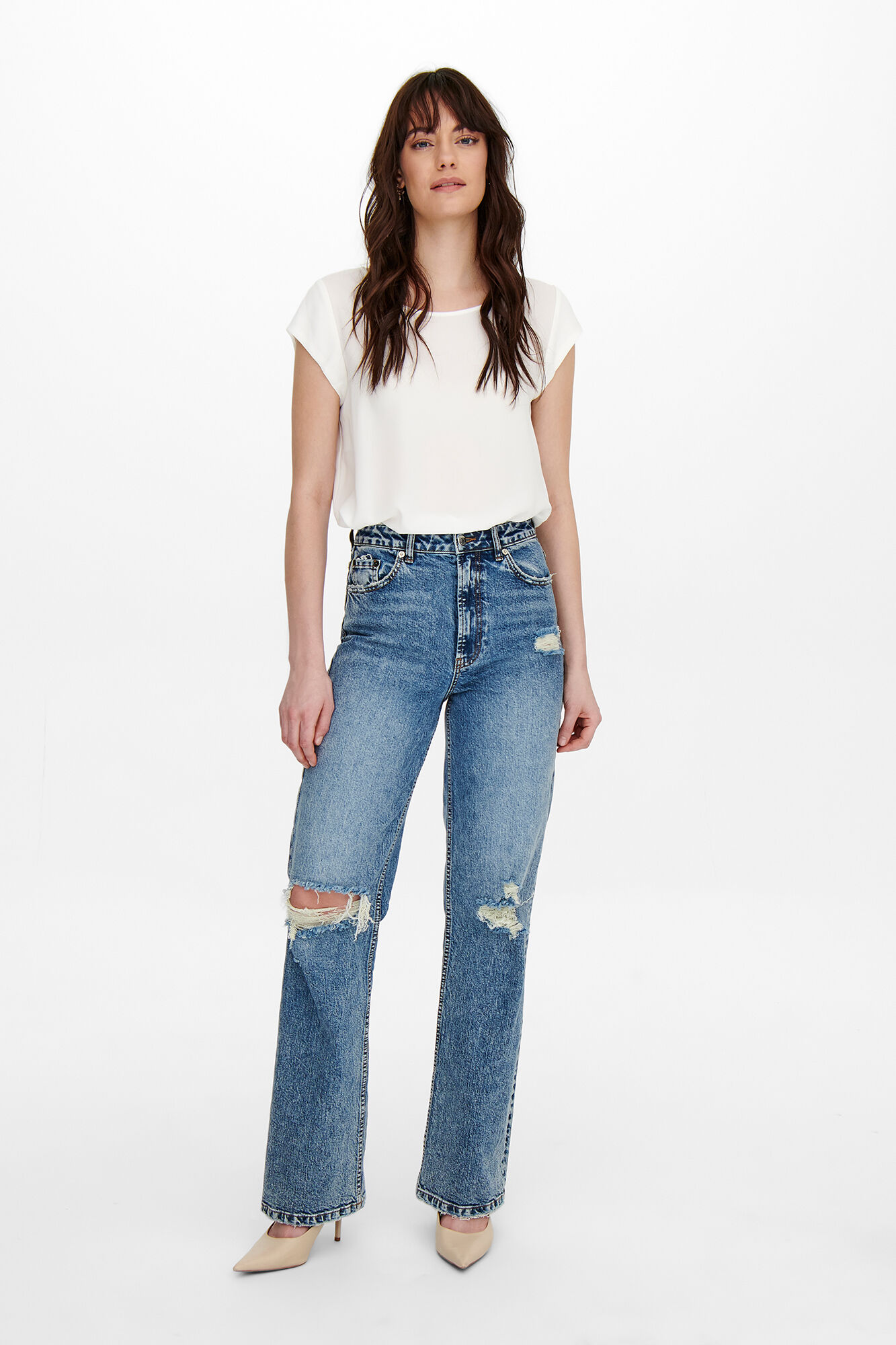 Only Playera lisa fluida natural