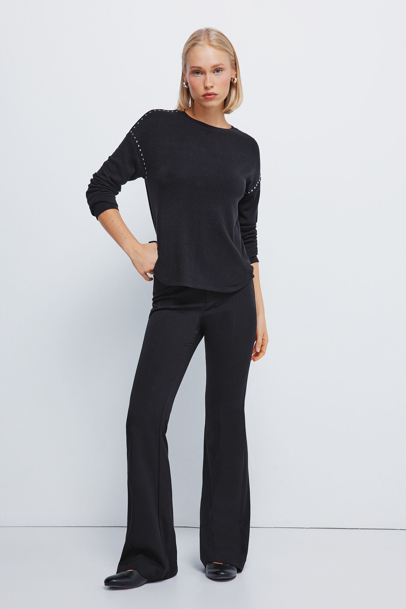 Springfield Playera de punto con corte de tejido negro