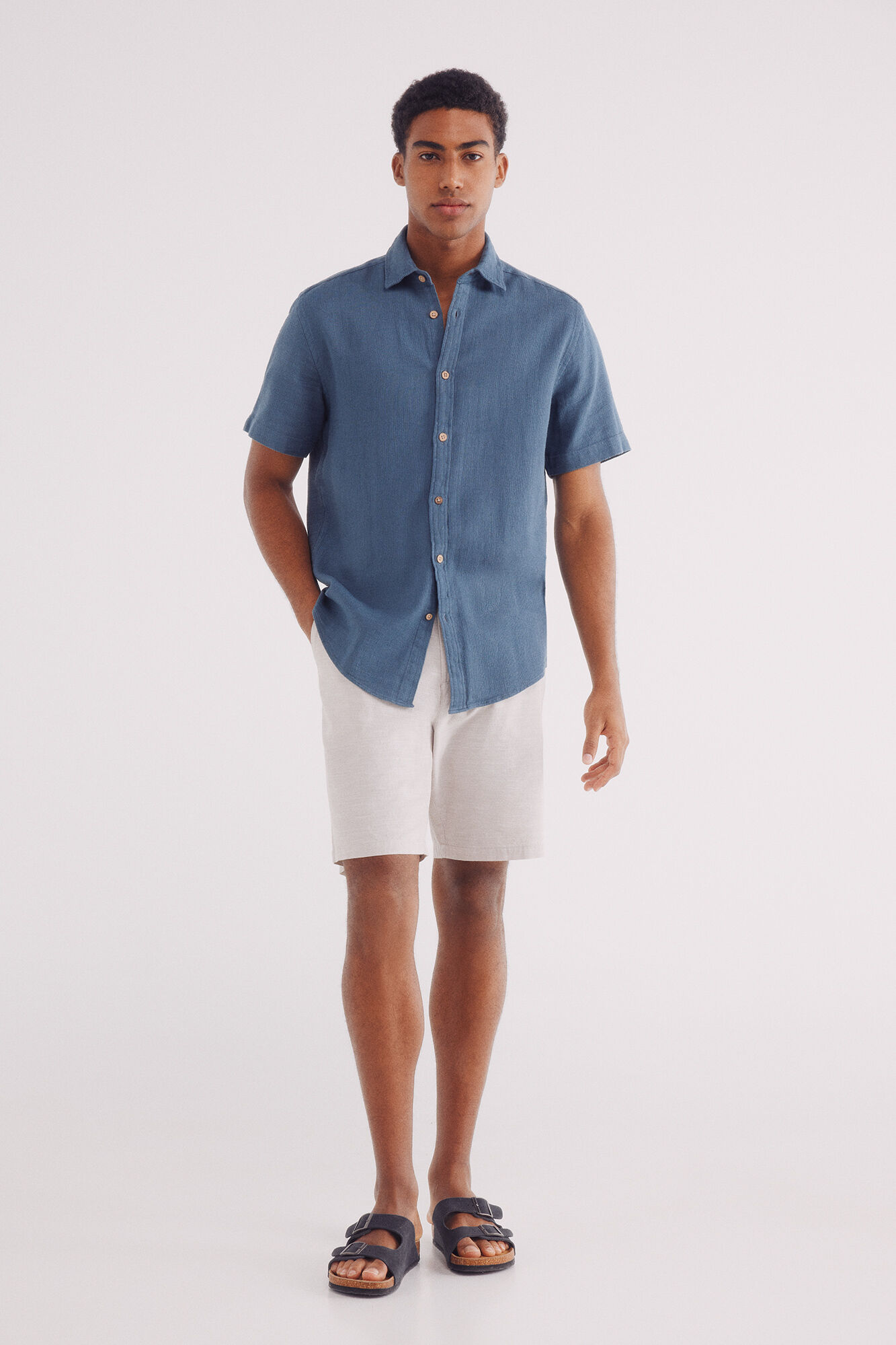 Springfield Camisa manga corta tejido r&uacute;stico azul