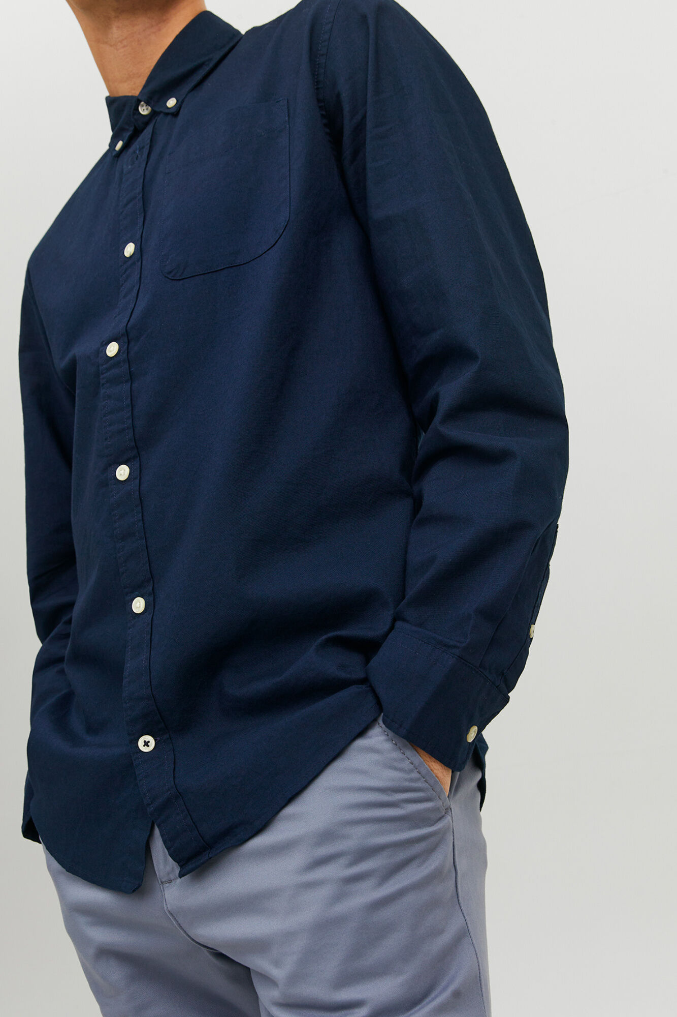 Jack & Jones Camisa oxford de algod&oacute;n marino