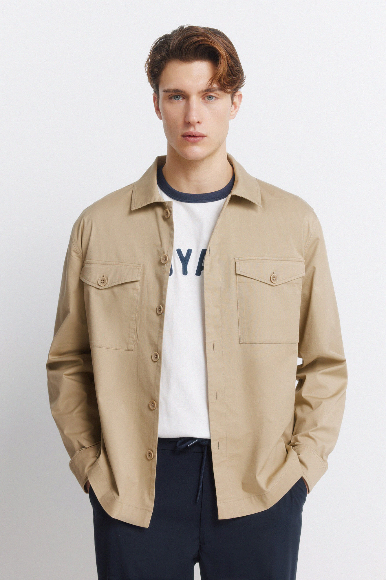 Springfield Sobrecamisa ligera con bolsillos overshirt fit beige