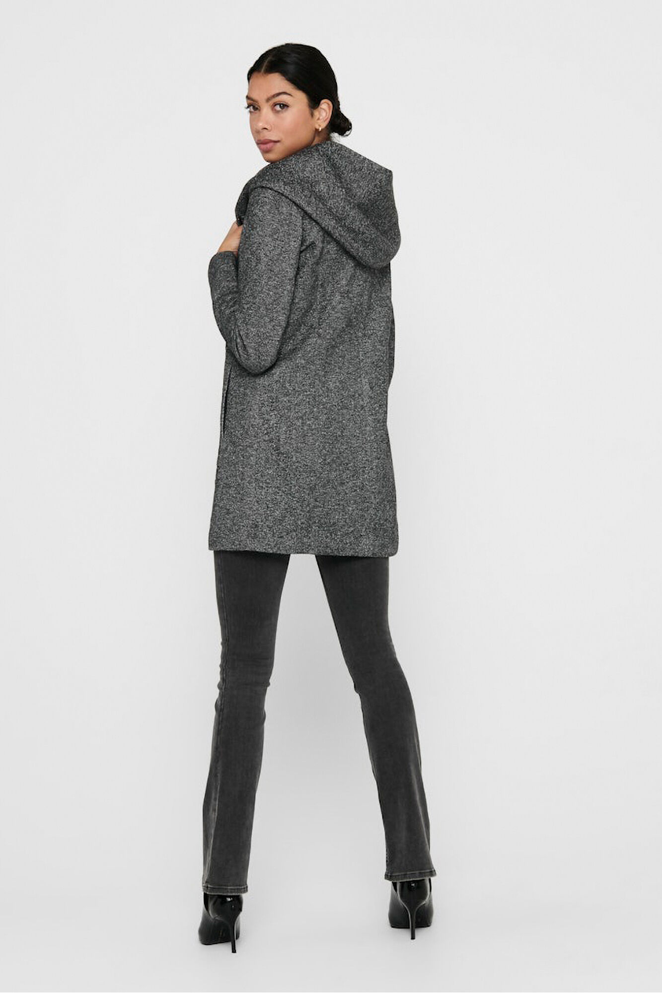 Only Abrigo midi de pa&ntilde;o gris