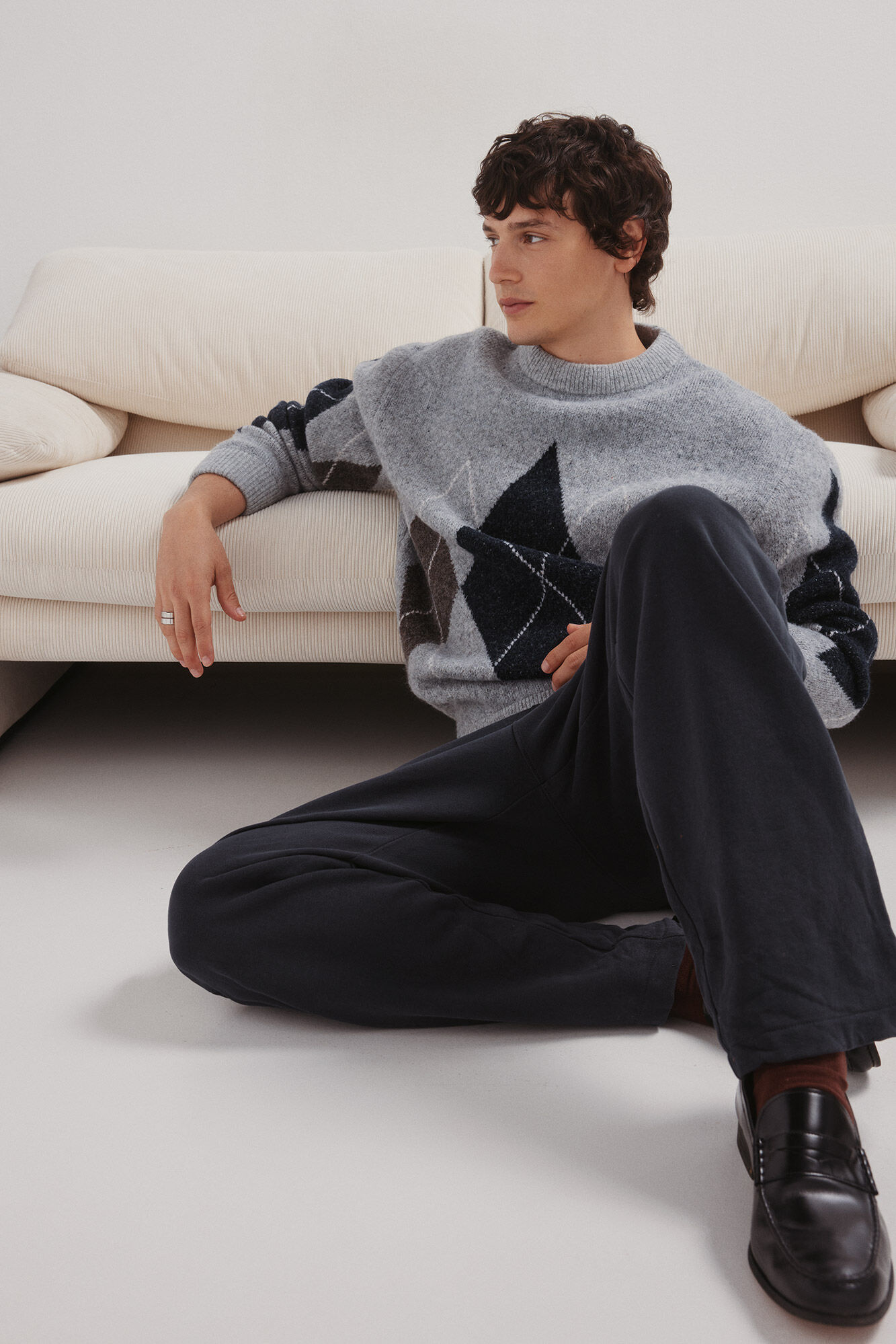 Springfield Jersey elegante con estampado de diamantes gris