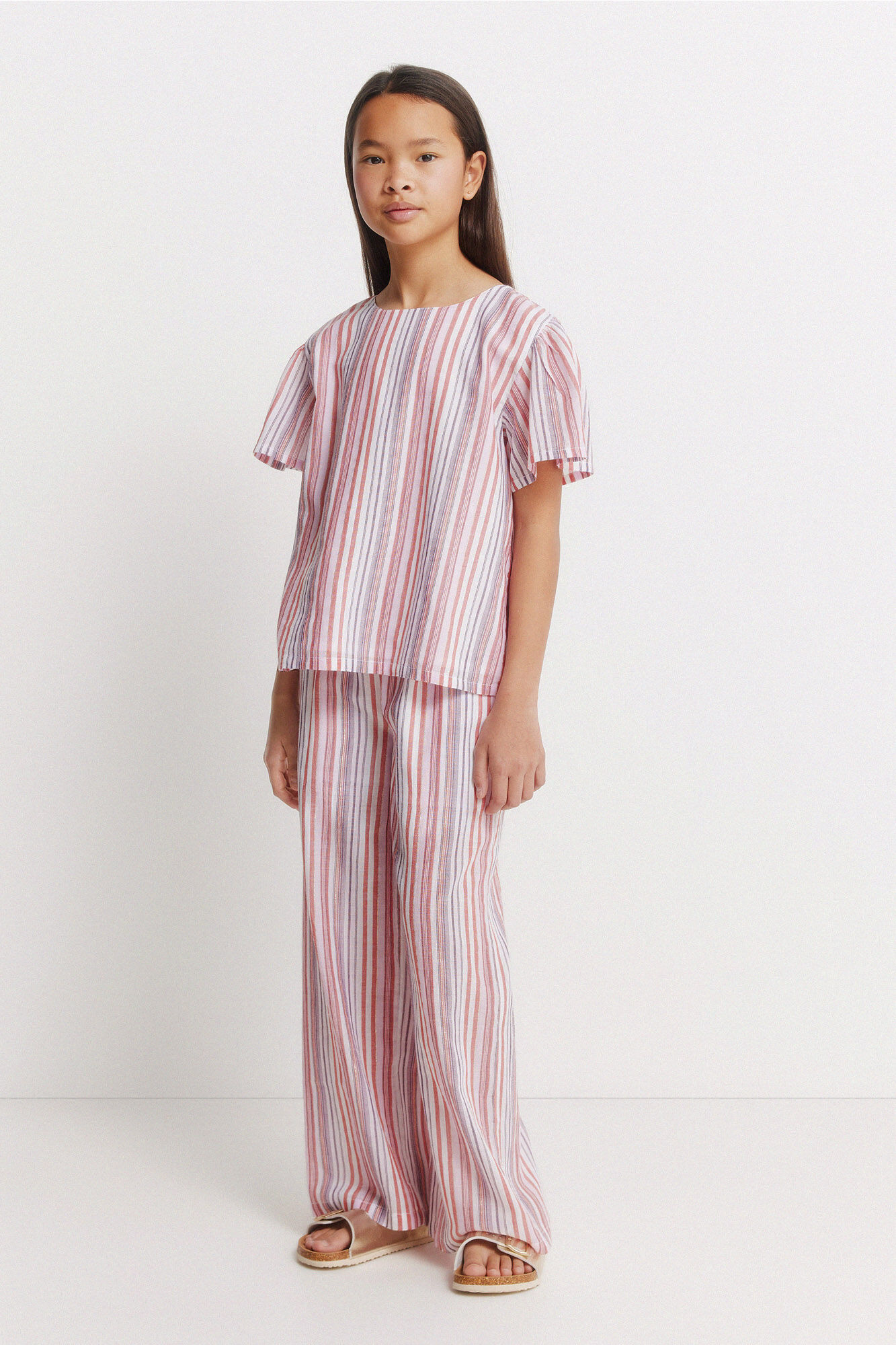 Springfield Kids Blusa manga corta a rayas de lurex para ni&ntilde;a morado/lila