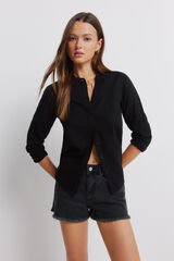 Springfield Camisa manga larga cuello mao de lino negro