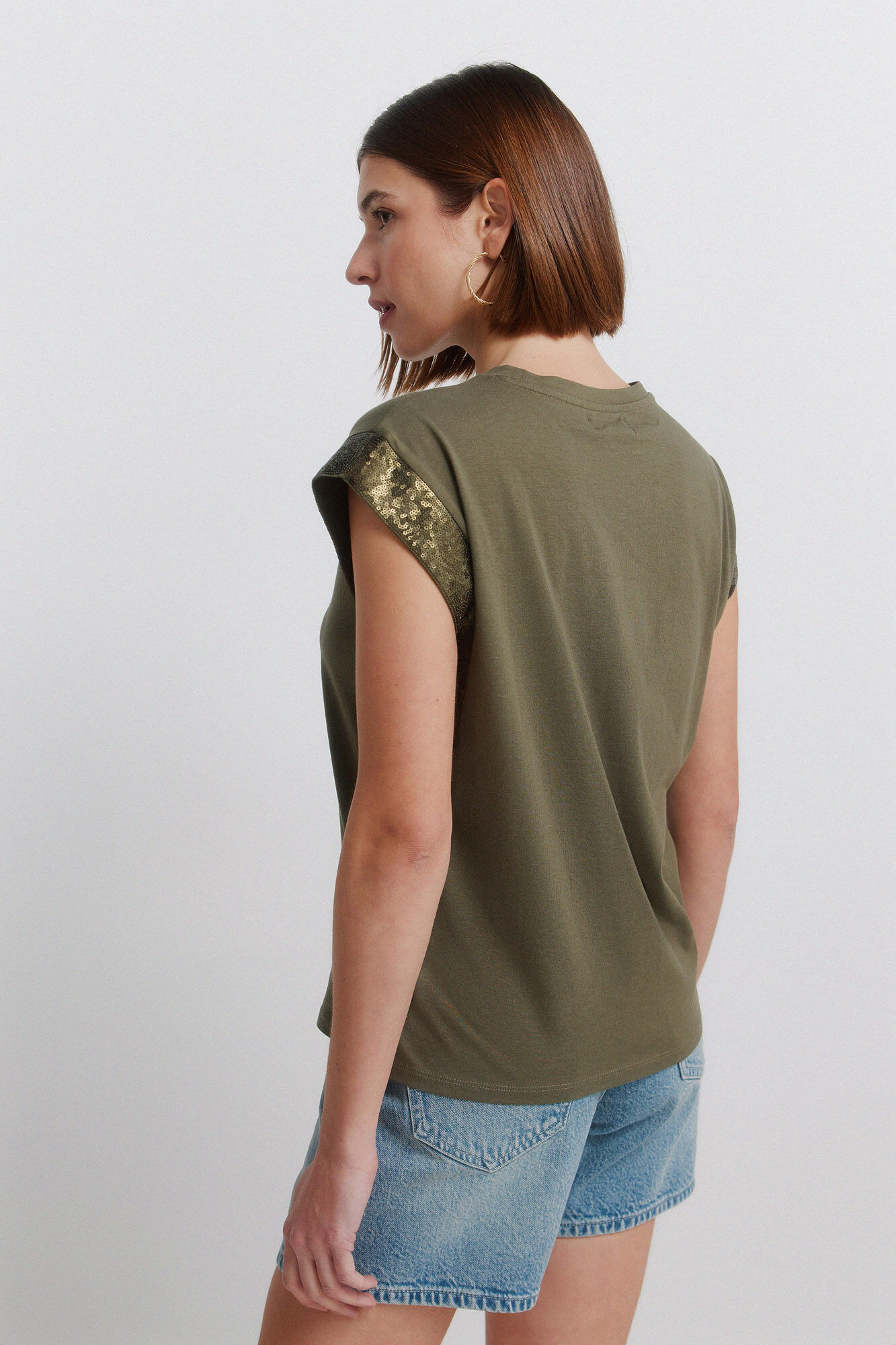 Springfield Playera de manga corta con lentejuelas khaki