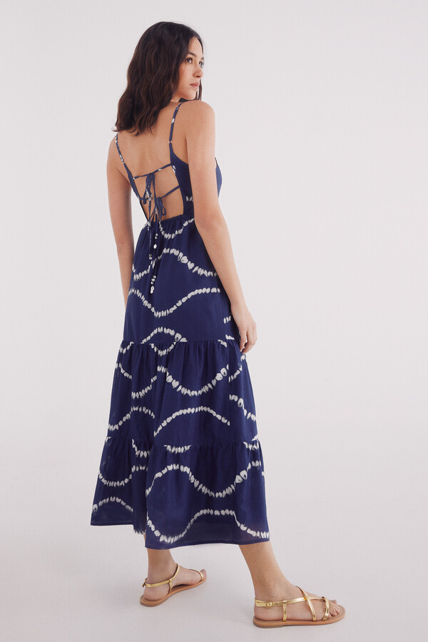 Springfield Vestido midi estampado espalda abierta azulado
