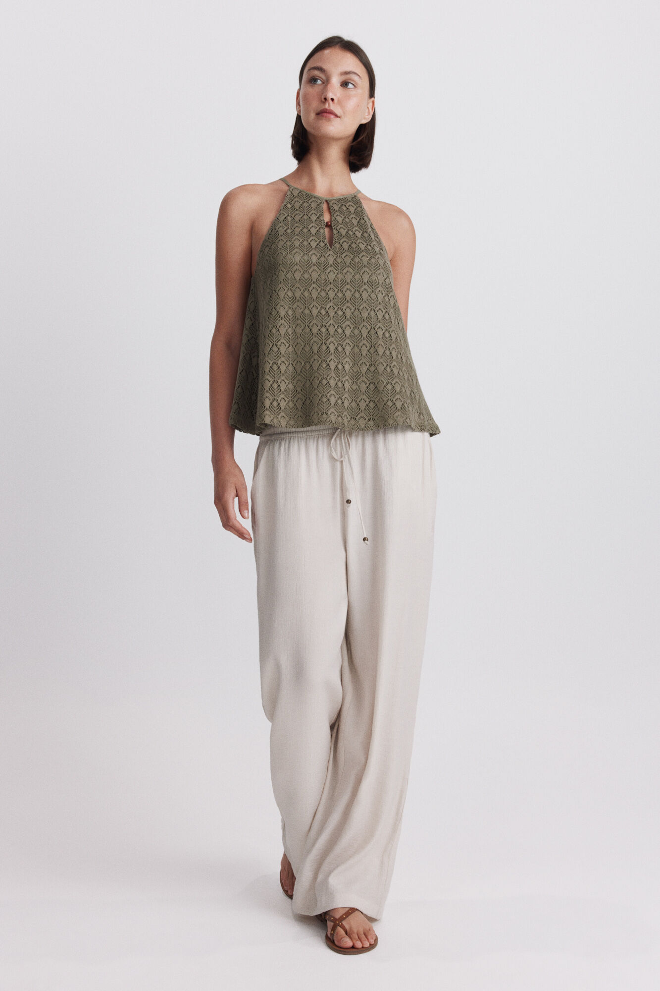Springfield Playera halter bordada khaki