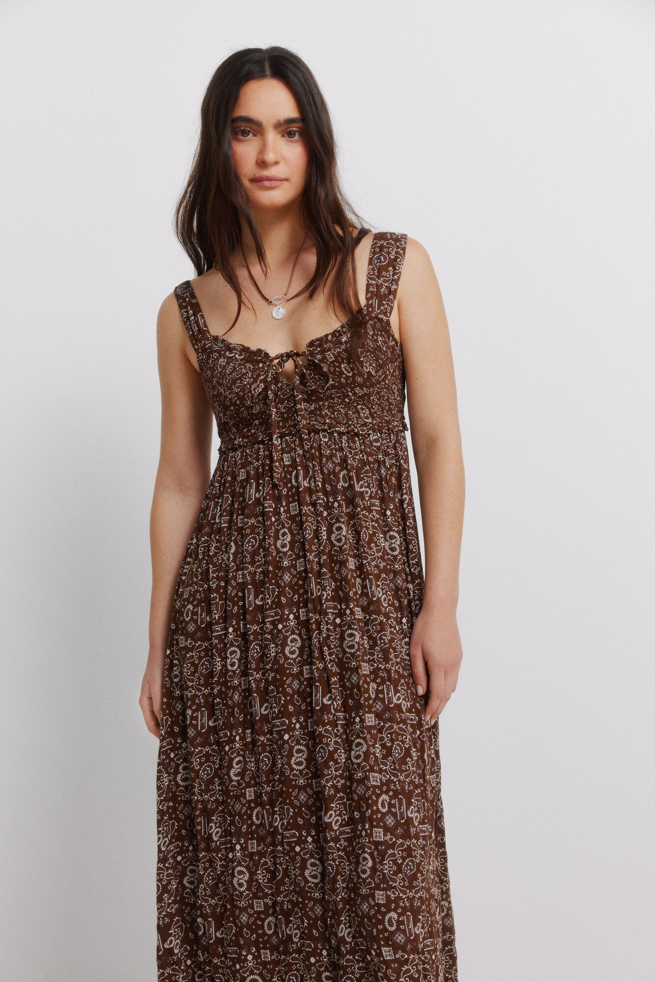 Springfield Vestido midi smock en el pecho estampado