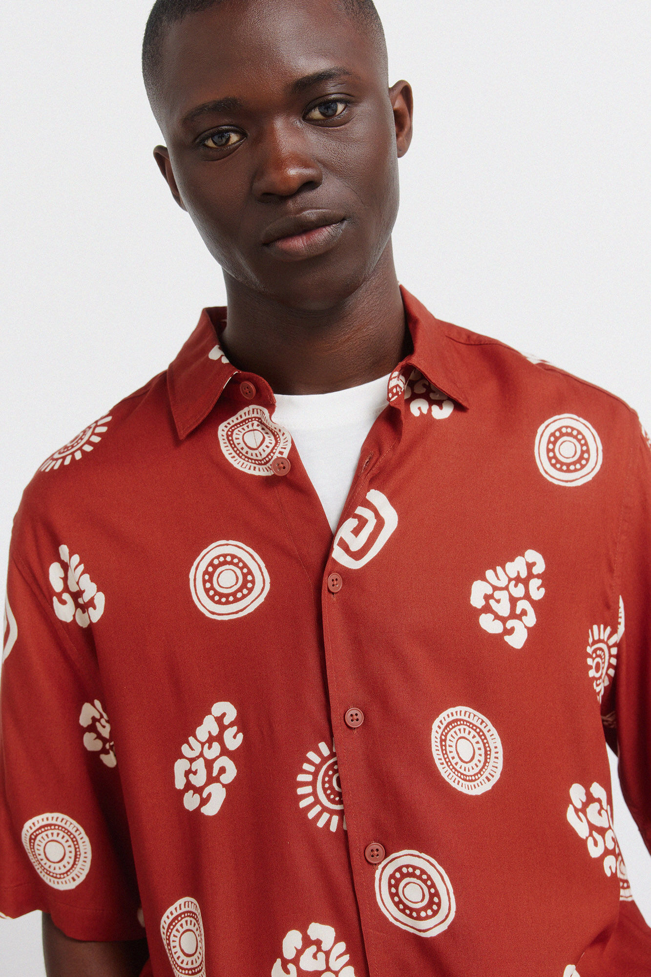 Springfield Camisa de manga corta de viscosa estampada