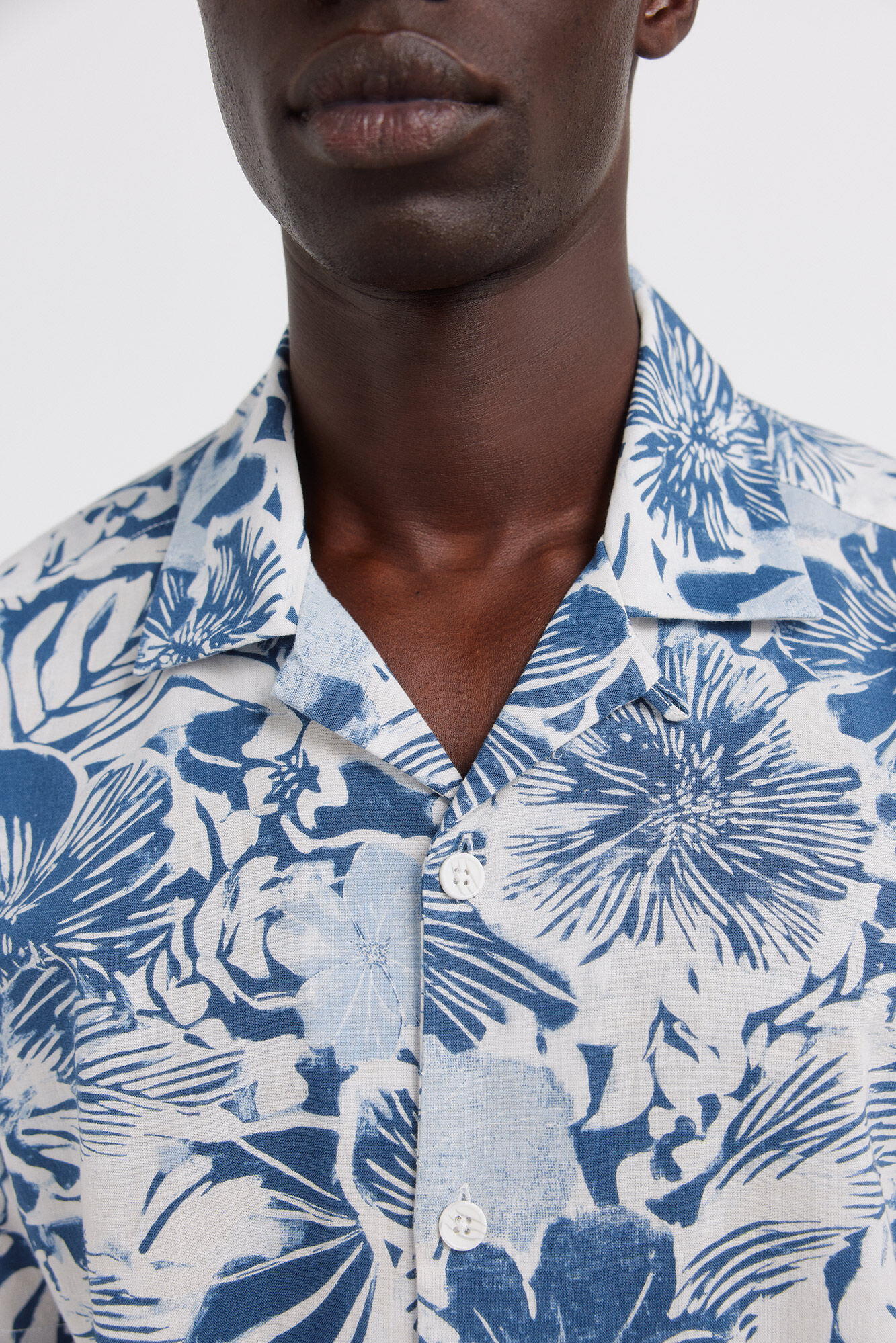 Springfield Camisa de manga corta de lino estampada azul