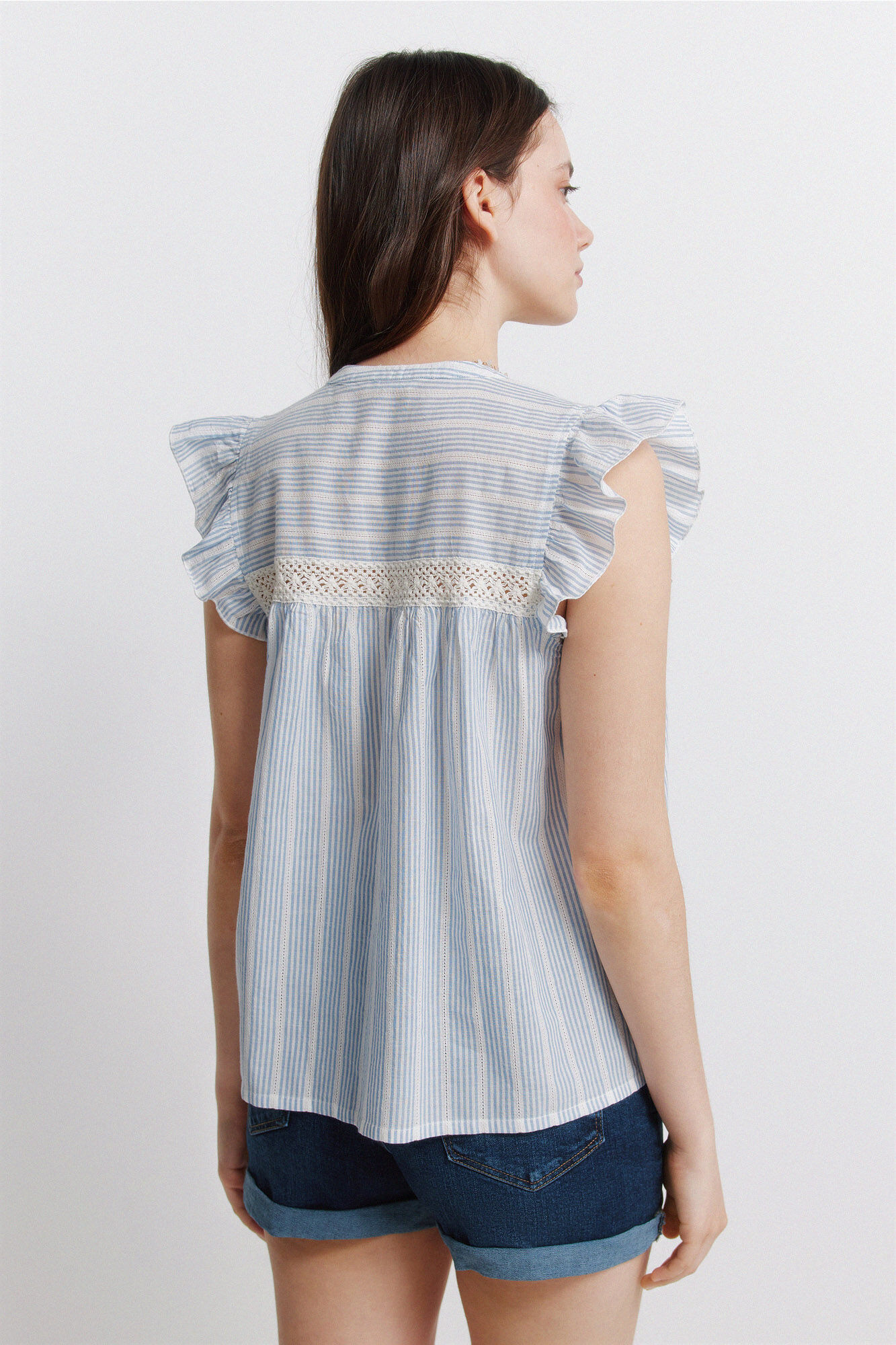 Springfield Blusa rom&aacute;ntica con pliegues turquesa