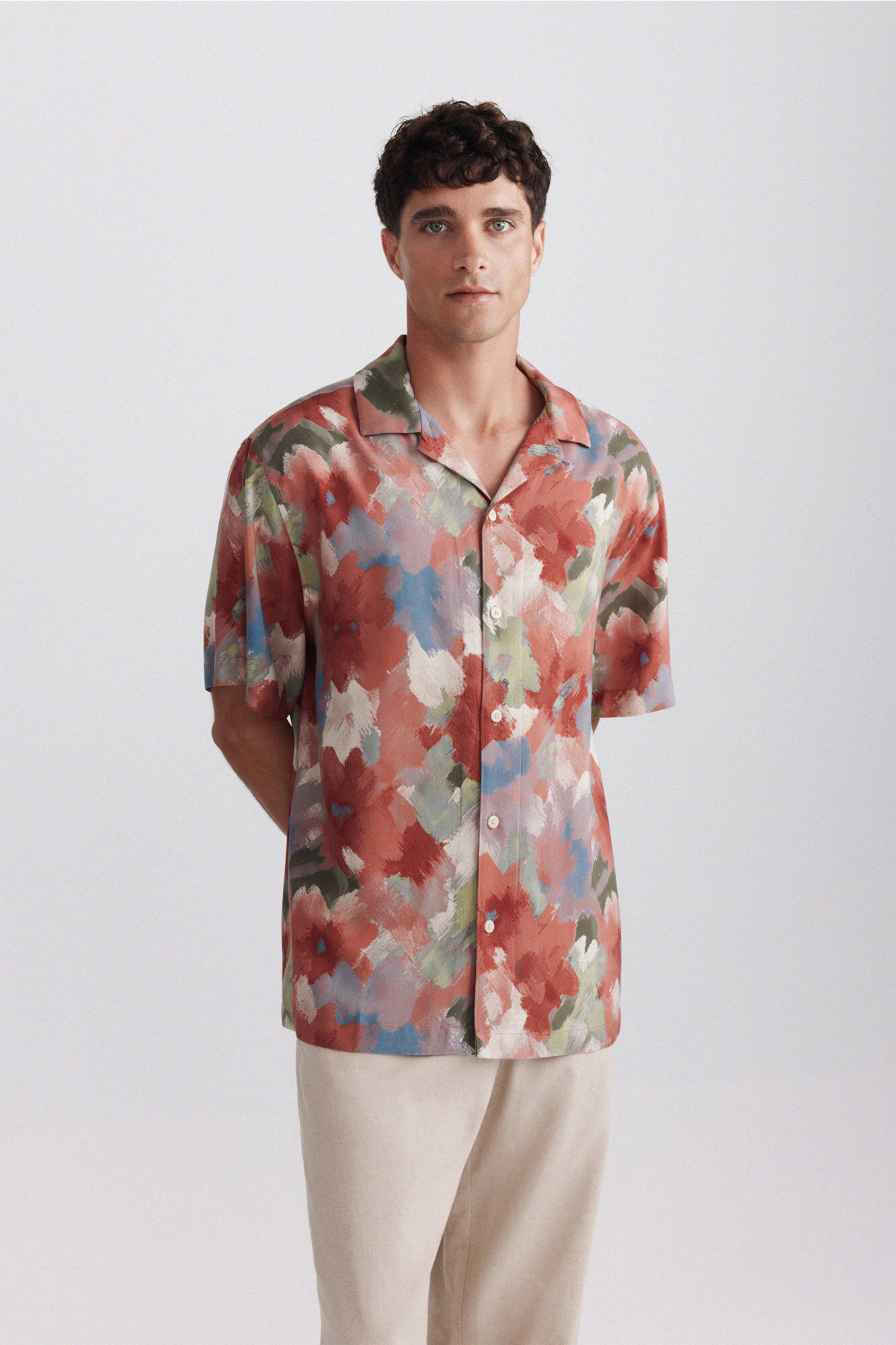 Springfield Camisa bowling estampada naranja