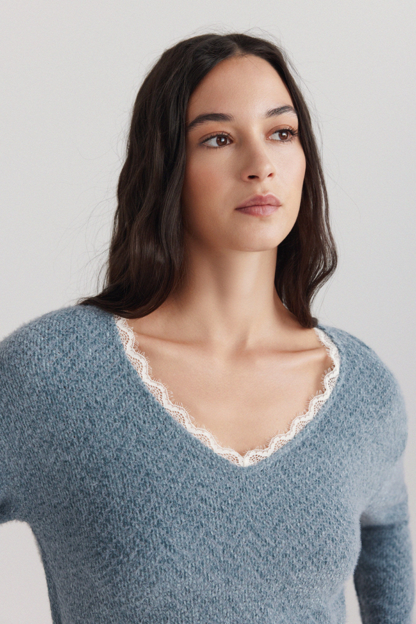 Springfield Su&eacute;ter fino cuello lace azul