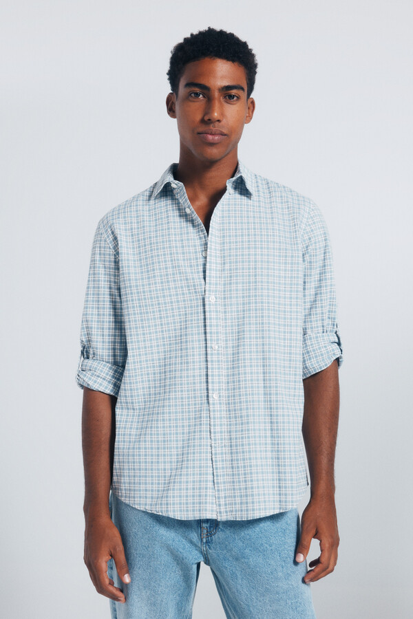 Springfield Camisa de algodón flameado azul