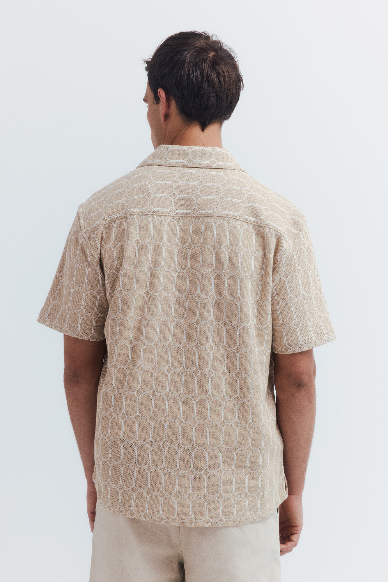 Springfield Camisa bowling manga corta tejido estampado beige