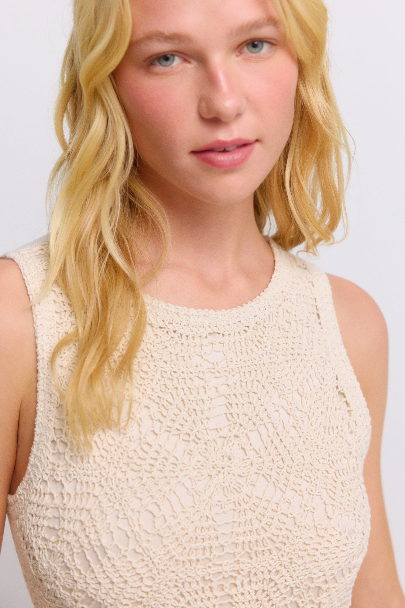 Springfield Vestido sin mangas de crochet beige