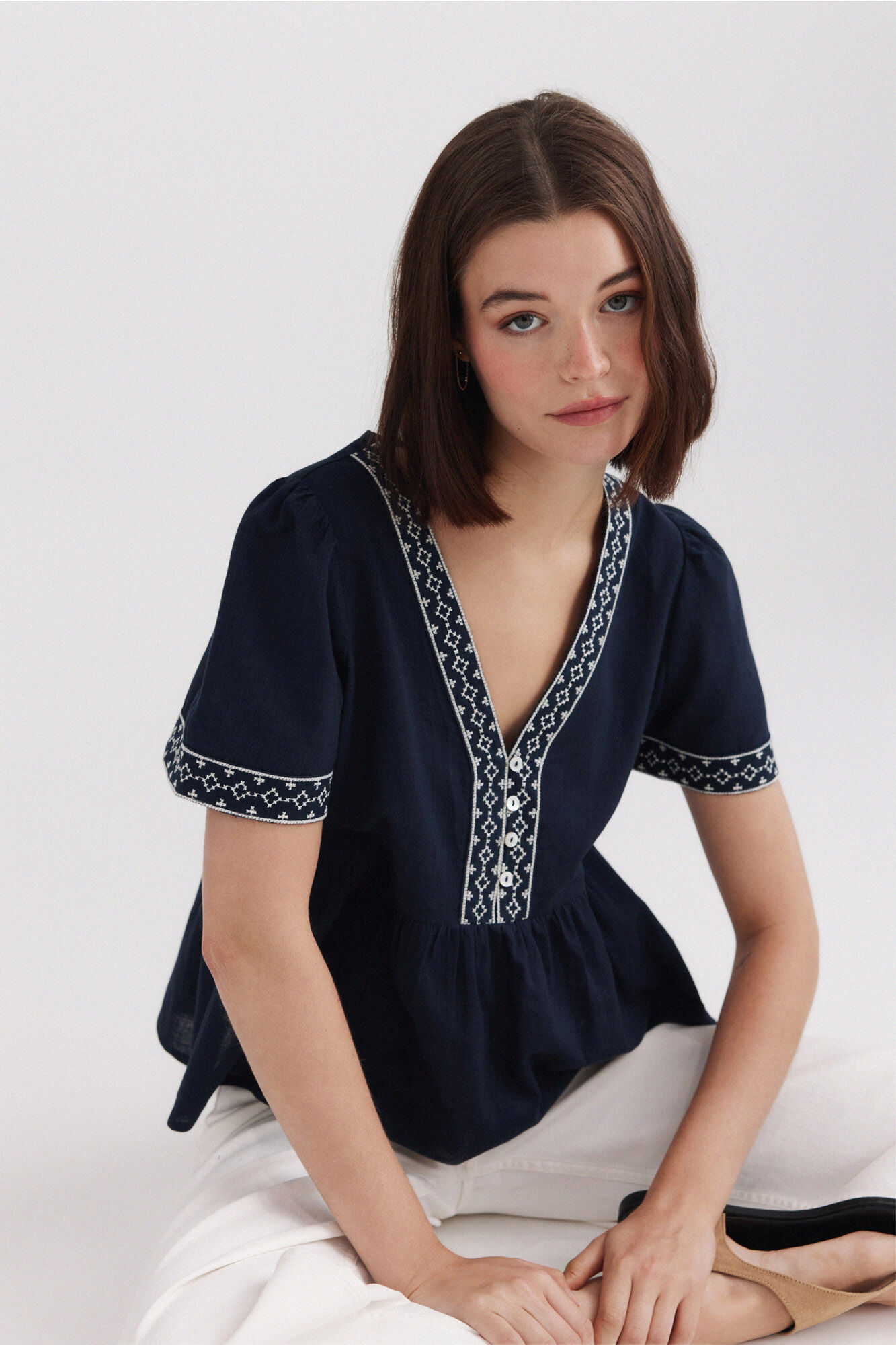 Springfield Camisa peplum con detalles en el escote