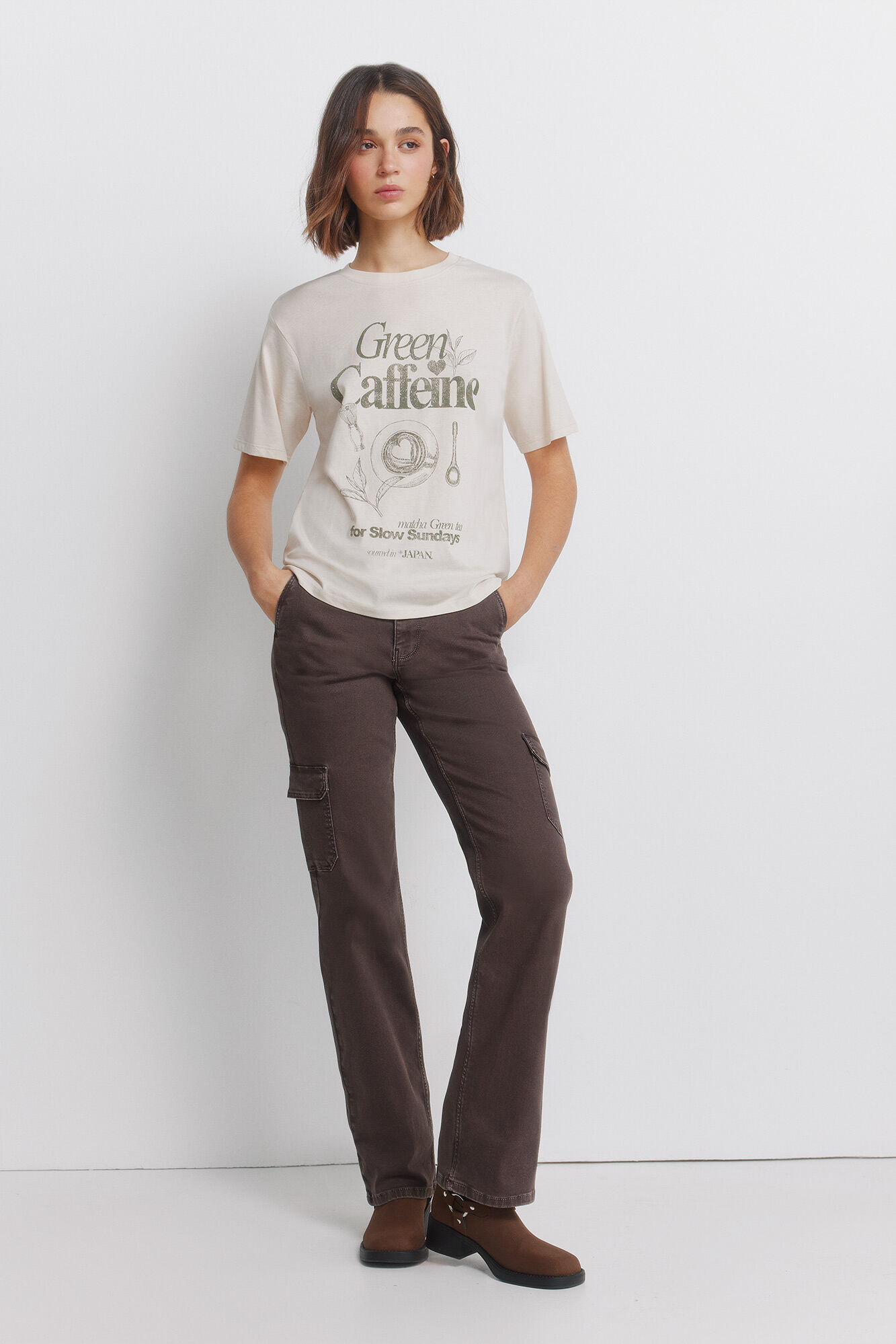 Springfield Playera manga corta "Le caf&eacute;" beige