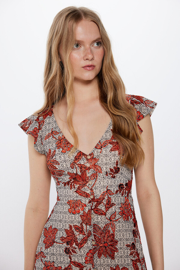 Lino Vestidos De Springfield Springfield Vestido Midi Escote