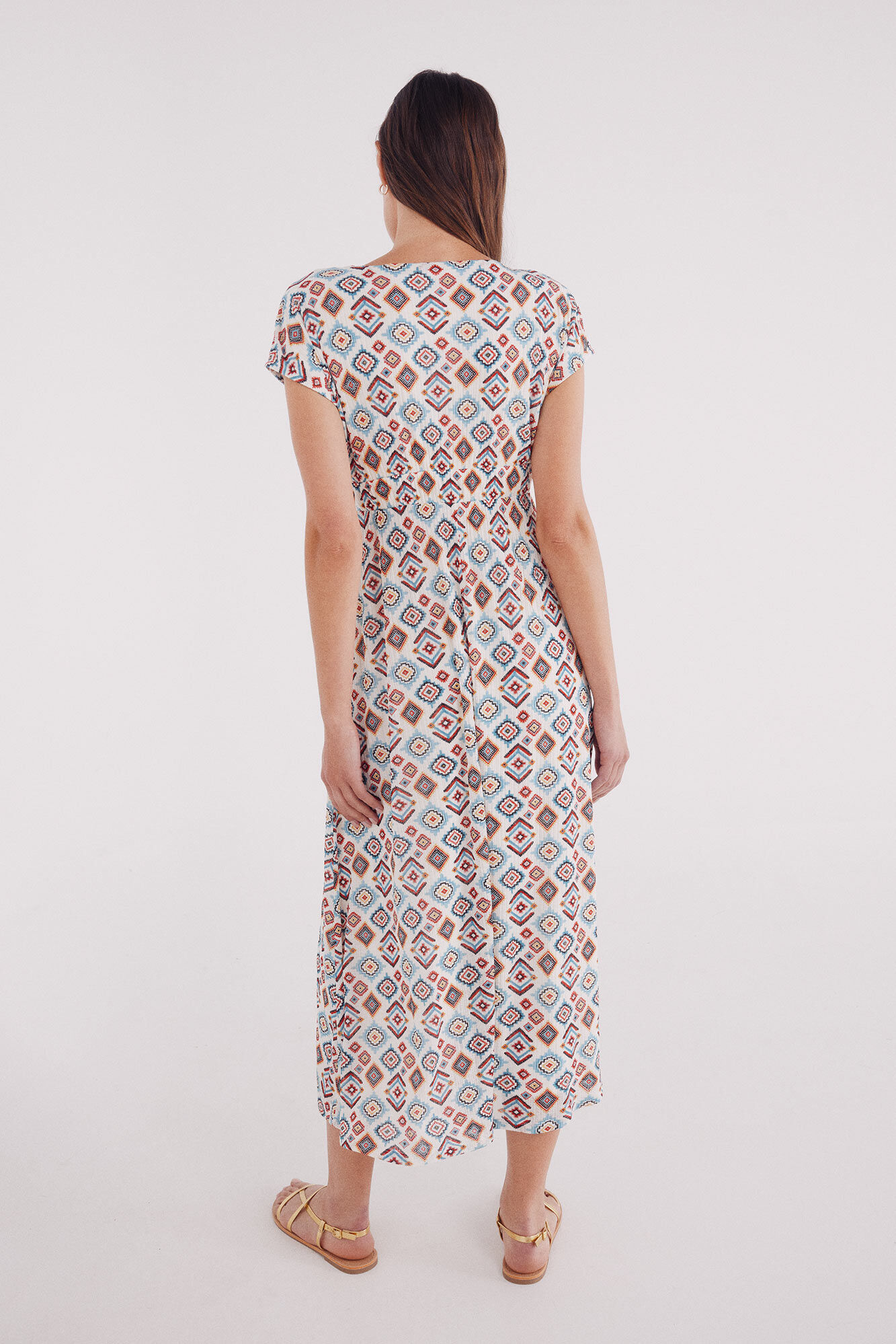 Springfield Vestido midi estampado rombos irregulares beige