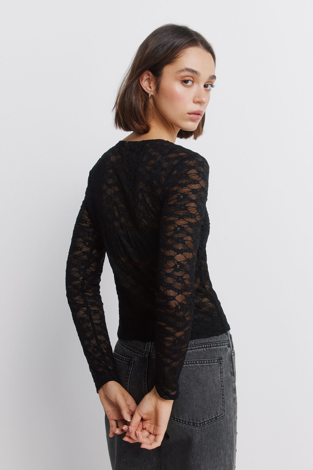 Springfield Playera con flores de encaje negro