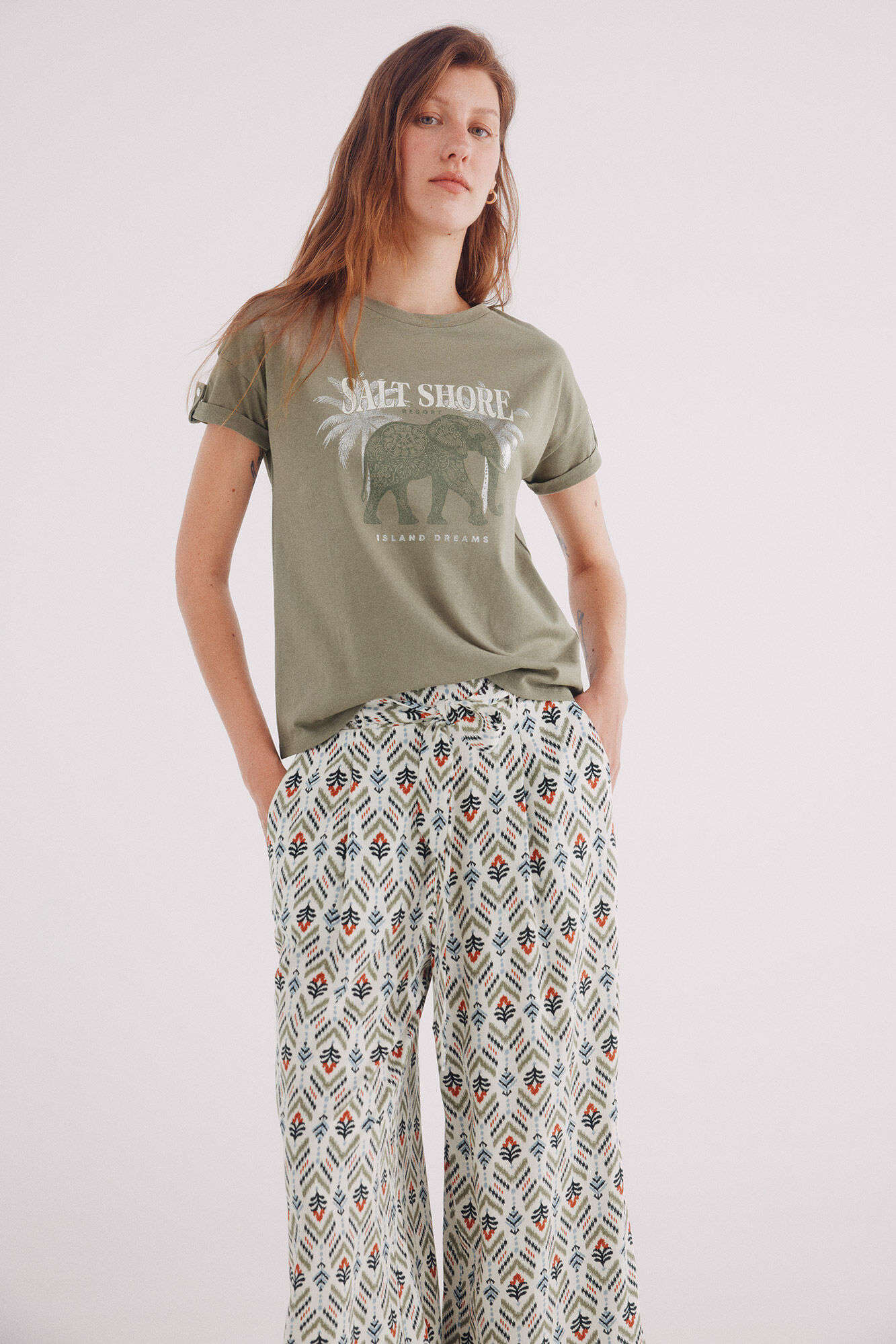 Springfield Pantal&oacute;n fluido estampado nude