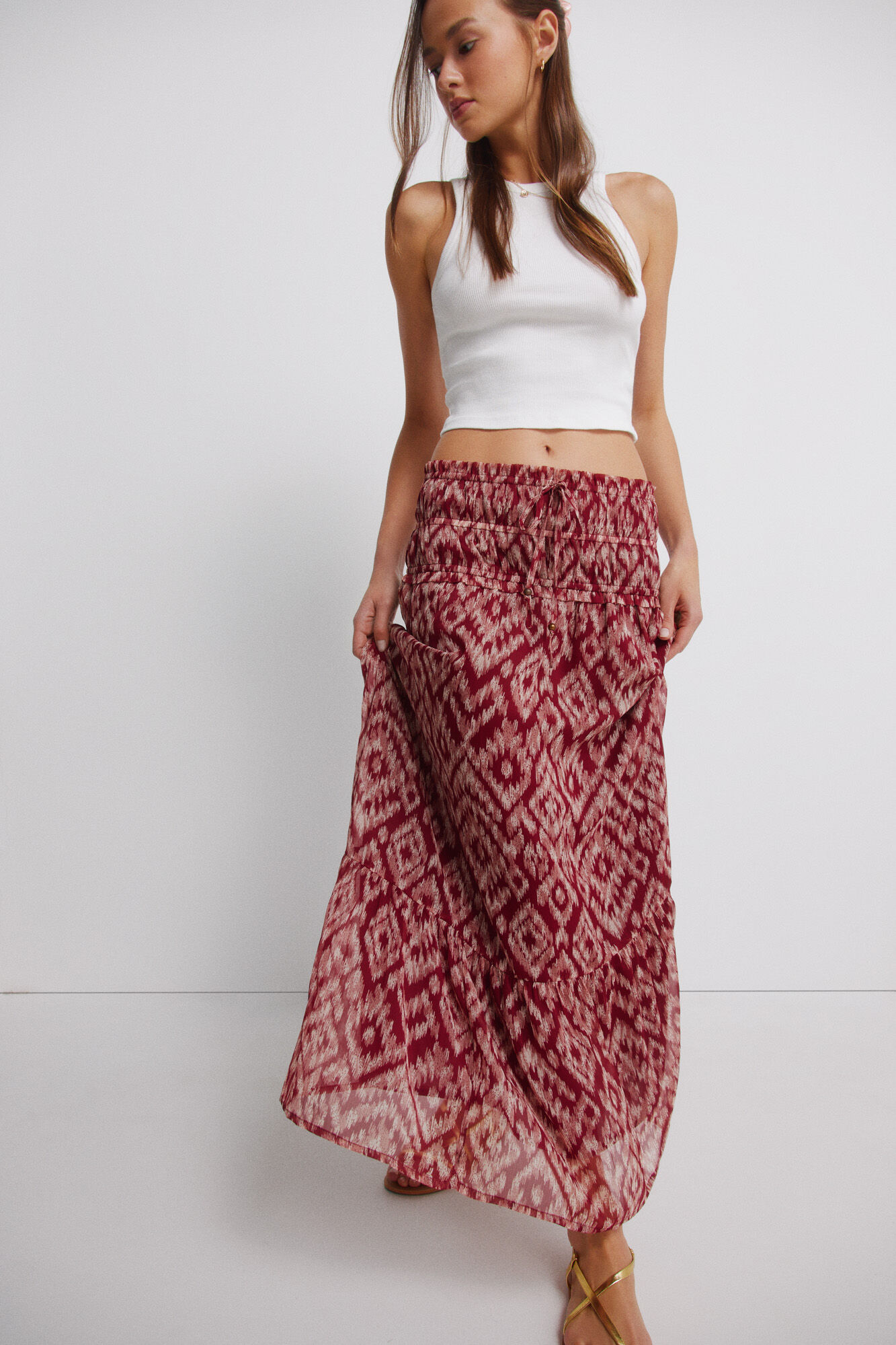 Springfield Falda larga smock en la cintura p&uacute;rpura