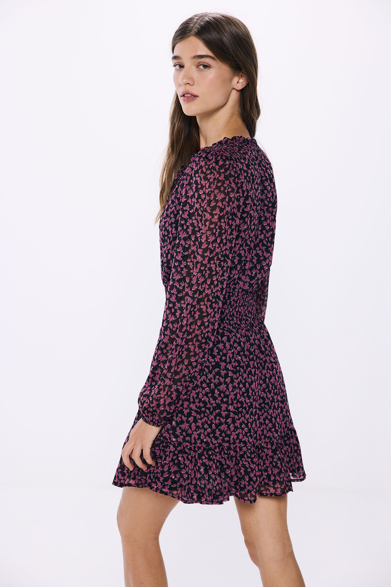 Springfield Vestido corto gasa flores lurex morado/lila