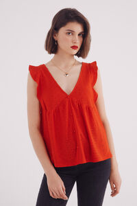 Springfield Playera volantes bordado suizo circular rojo