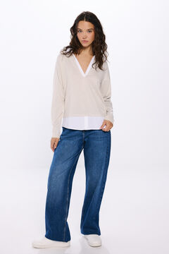 Springfield Playera cuello camisero combinada nude