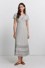 Springfield Vestido estampado cenefa escote marfil