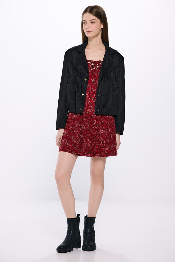 Springfield Vestido corto escote zigzag estampado rojo