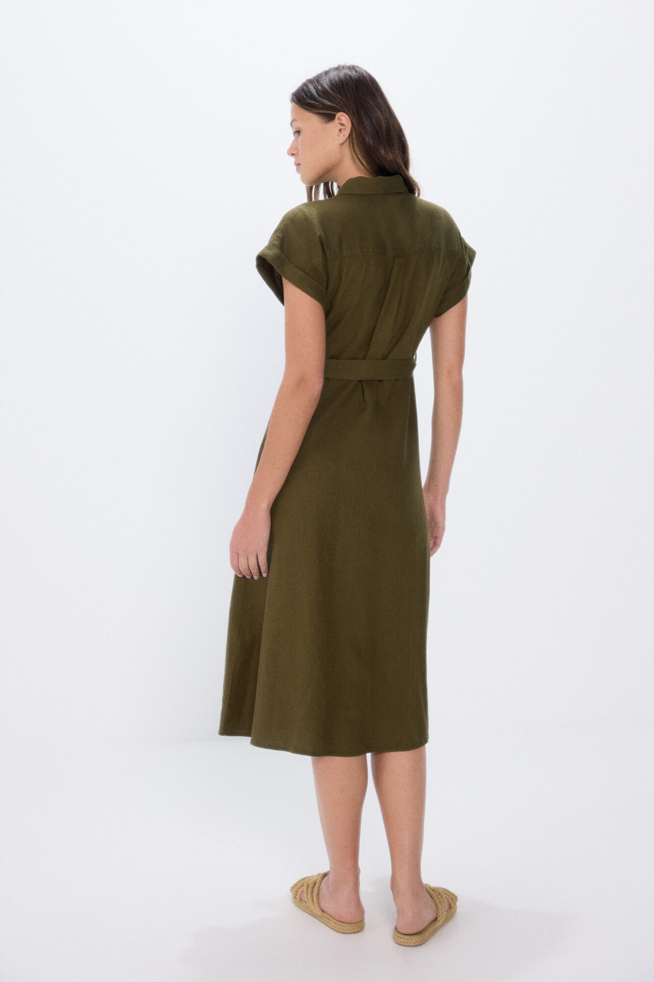 Springfield Vestido midi camisero khaki
