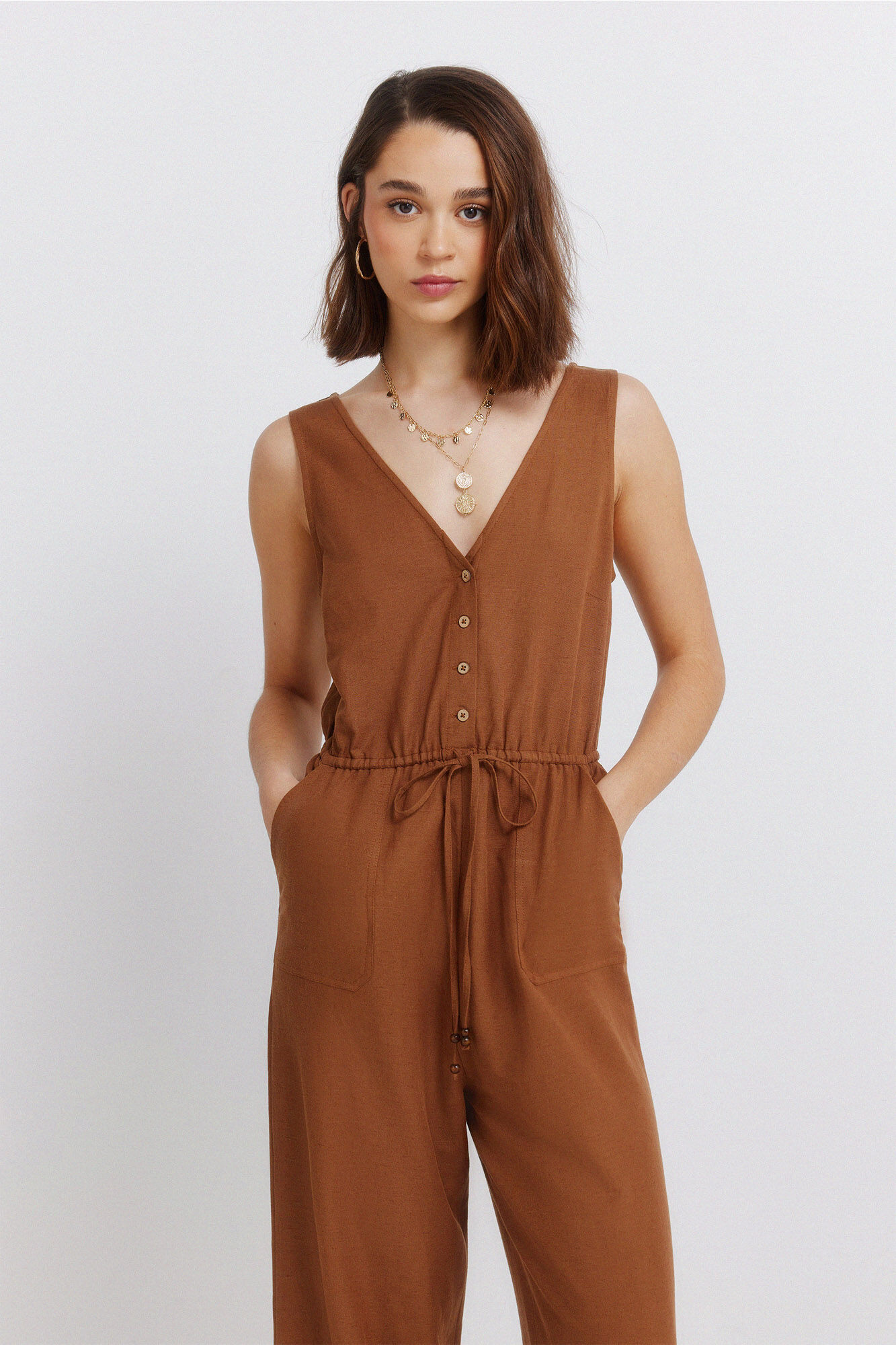 Springfield Jumpsuit sin mangas estampado de lino