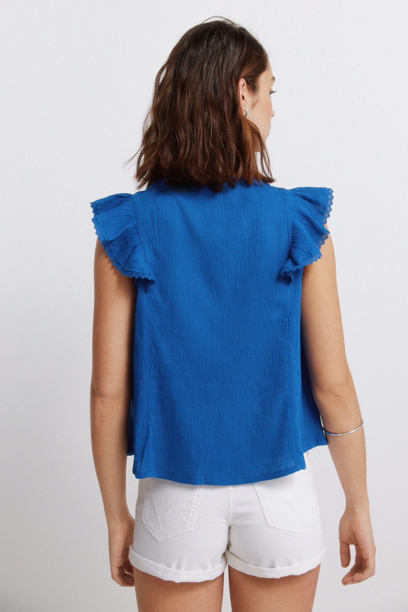 Springfield Blusa rom&aacute;ntica con volantes azul