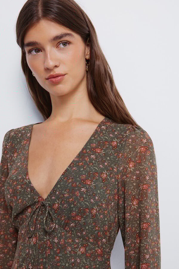 Springfield Vestido midi floral khaki