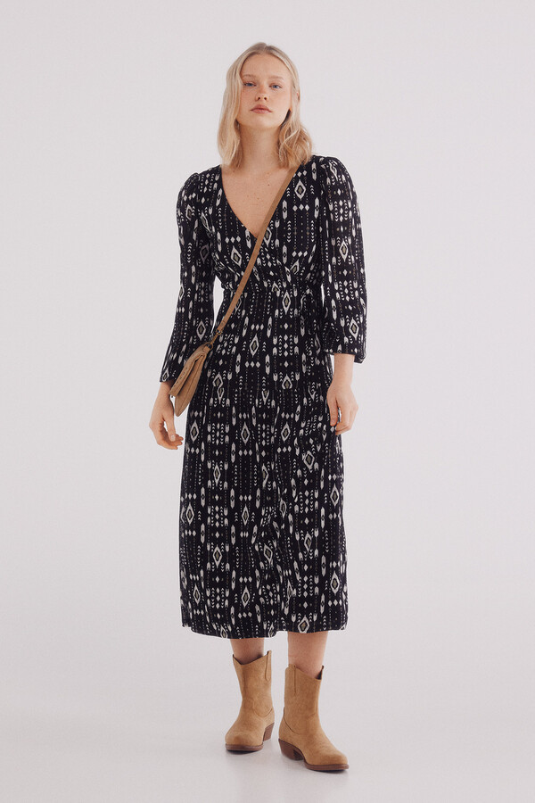Springfield Vestido midi estampado geométrico negro