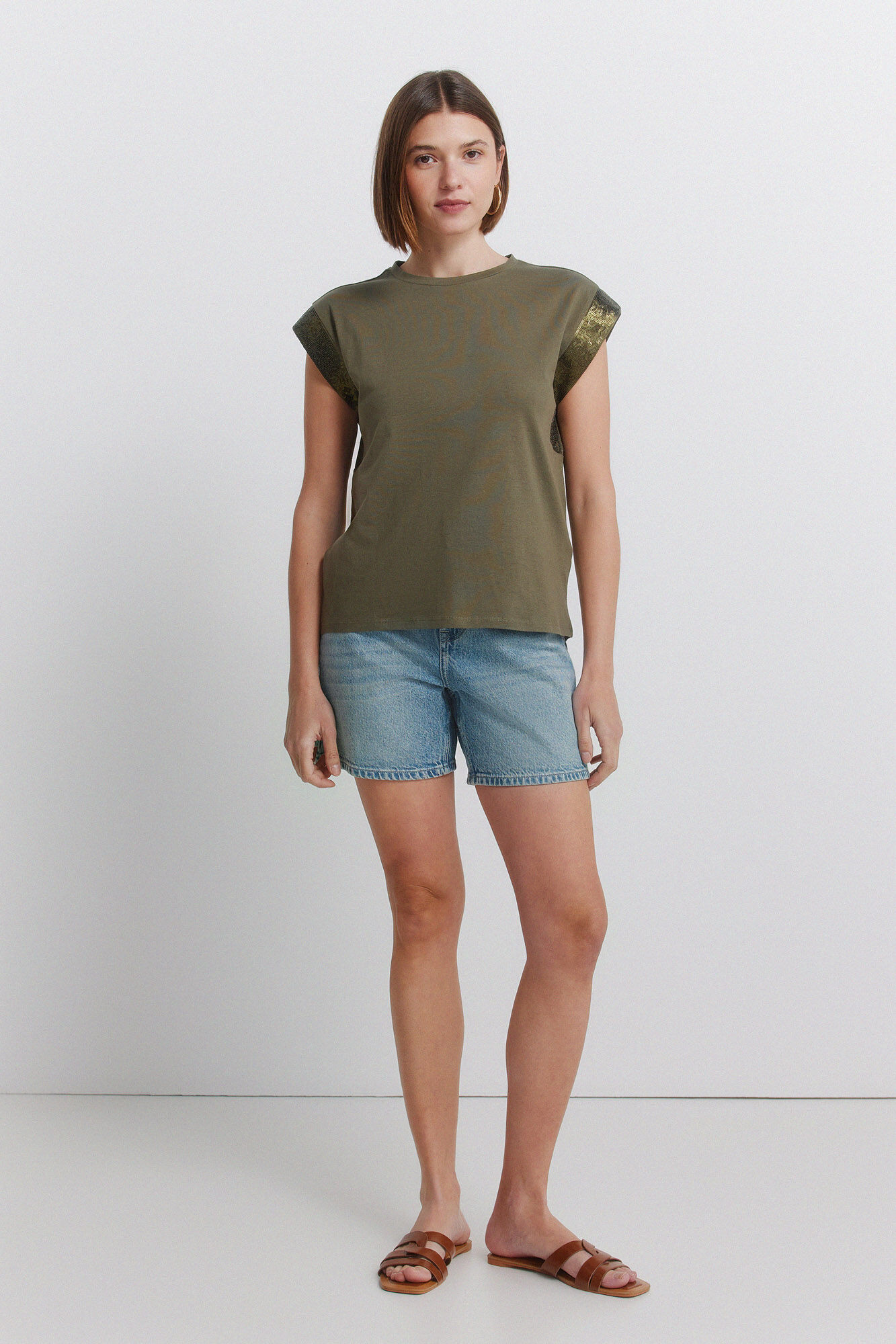 Springfield Playera de manga corta con lentejuelas khaki