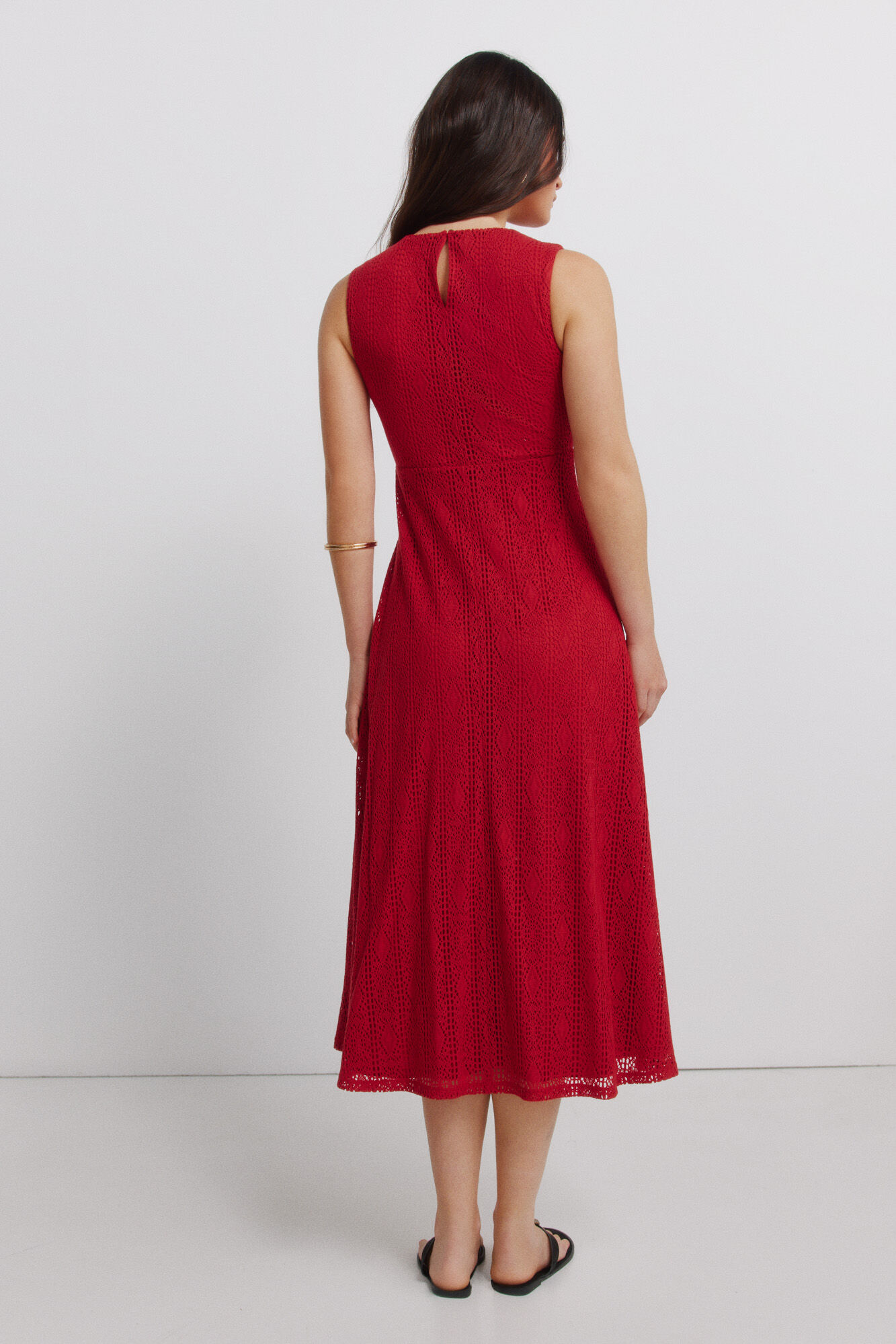 Springfield Vestido midi de tirantes bordado rojo