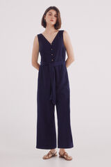 Springfield Jumpsuit tirantes algodón lino azulado